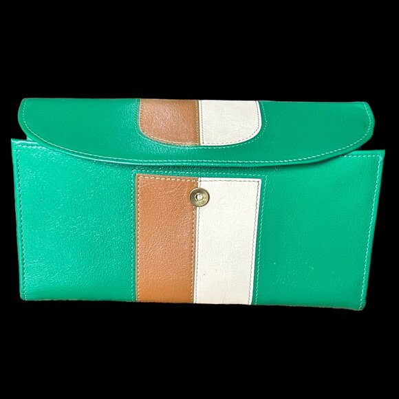 VTG Don Loper Beverly Hills Leather Mod MCM Wallet Green Brown Bone Vintage NWT - Picture 6 of 9
